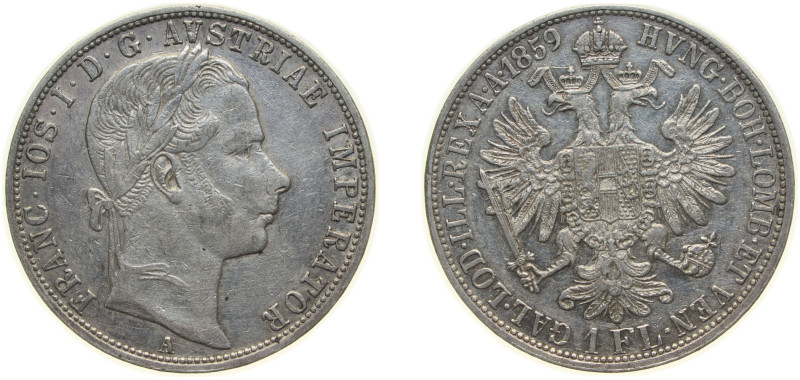 Austria Empire 1859 A 1 Florin - Franz Joseph I Silver (.900) Vienna Mint (18101...