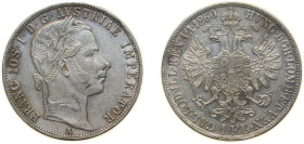 Austria Empire 1860 A 1 Florin - Franz Joseph I Silver (.900) Vienna Mint (21628438) 12.34g AU KM 2219