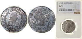 Austria Archduchy of Austria Holy Roman Empire 1782 B 20 Kreuzer - Joseph II Silver (.580) Kremnica / Körmöcbánya / Kremnitz Mint 6.7g NGC AU53 Top Po...