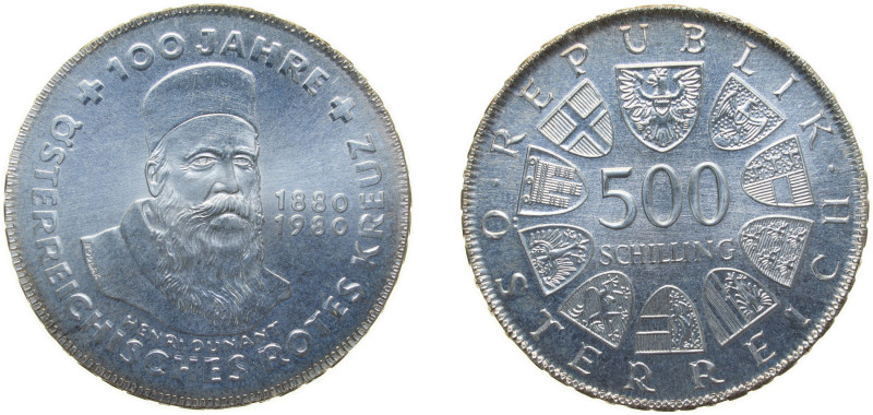 Austria Second Republic 1980 500 Schilling (Austrian Red Cross) Silver (.640) (C...