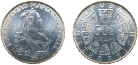 Austria Second Republic 1980 500 Schilling (Maria Theresia) Silver (.640) (Copper .360) Vienna Mint (842000) 24g BU KM 2949