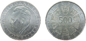 Austria Second Republic 1981 500 Schilling (Anton Wildgans) Silver (.640) (Copper .360) Vienna Mint (911200) 24g BU KM 2952