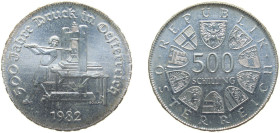 Austria Second Republic 1982 500 Schilling (Austrian Printing) Silver (.640) (Copper .360) Vienna Mint (589600) 24g BU KM 2957