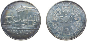 Austria Second Republic 1983 500 Schilling (Parliament Building) Silver (.925) (Copper .075) Vienna Mint (403000) 24g BU KM 2964
