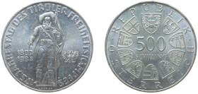 Austria Second Republic 1984 500 Schilling (Tirolean Revolution) Silver (.925) (Copper .075) Vienna Mint (392200) 24g BU KM 2966