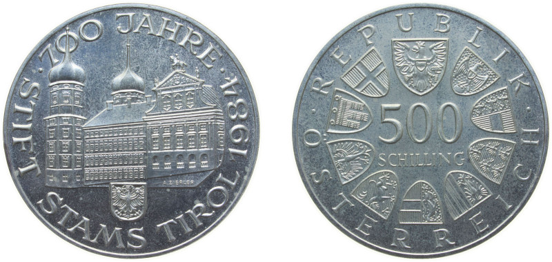 Austria Second Republic 1984 500 Schilling (Stams Stift in Tirol) Silver (.925) ...