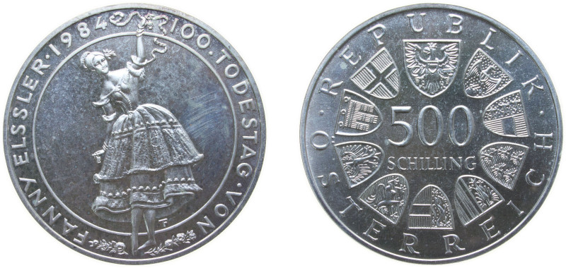 Austria Second Republic 1984 500 Schilling (Fanny Elssler) Silver (.925) (Copper...