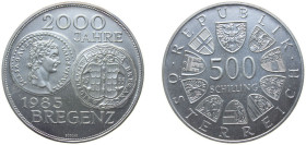 Austria Second Republic 1985 500 Schilling (Bregenz) Silver (.925) (Copper .075) Vienna Mint (387800) 24g BU KM 2974