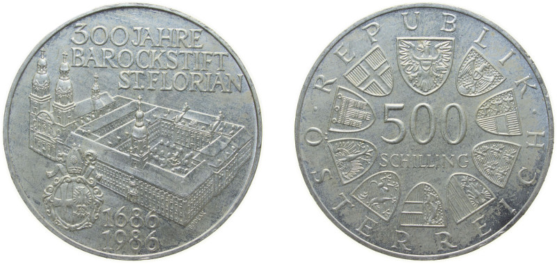 Austria Second Republic 1986 500 Schilling (St. Florian's Abbey) Silver (.925) (...