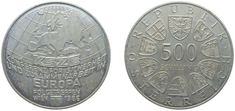 Austria Second Republic 1986 500 Schilling (European Conference) Silver (.925) V...