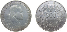 Austria Second Republic 1988 500 Schilling (Pope's Visit) Silver (.925) Vienna Mint (211200) 24g BU KM 2985
