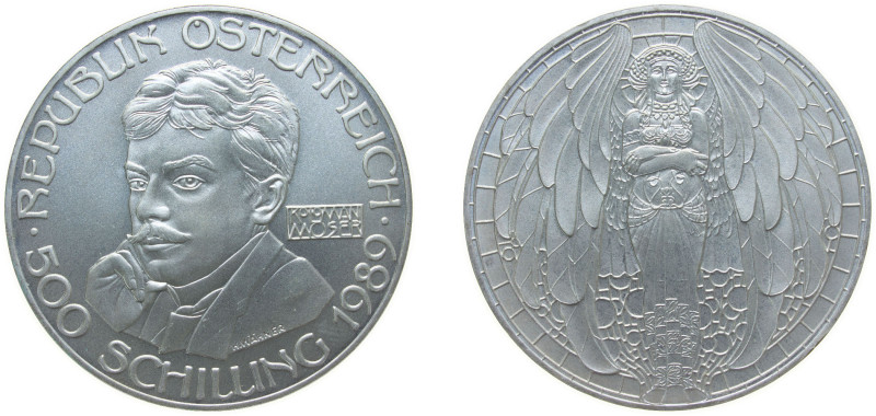 Austria Second Republic 1989 500 Schilling (Koloman Moser) Silver (.925) Vienna ...