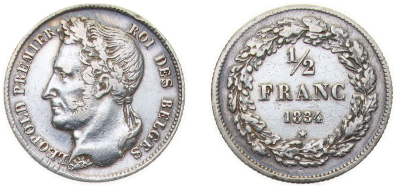 Belgium 1834 ½ Franc - Léopold I Silver (.900) (Copper 10%) Brussels Mint (15780...