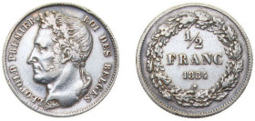 Belgium 1834 ½ Franc - Léopold I Silver (.900) (Copper 10%) Brussels Mint (1578047) 2.5g XF KM 6 LA BFM-64