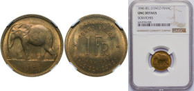 Belgium Belgian Congo Belgian colony 1946 1 Franc - Léopold III Brass Pretoria Mint (15000000) 2.48g NGC UNC Scratches KM 26 LA BCM-15