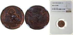 Belgium Kingdom 1869 1 Centime - Léopold II (French text) Copper Brussels Mint (5064341) 2g NGC MS 63 BN KM 33.1 LA BFM-3 Schön 1