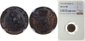 Belgium Kingdom 1873 1 Centime - Léopold II (French text) Copper Brussels Mint (2036317) 2g NGC MS63 BN Top Pop KM 33.1 LA BFM-3 Schön 1
