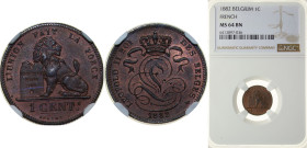 Belgium Kingdom 1882 1 Centime - Léopold II (French text) Copper Brussels Mint (5000000) 2g NGC MS64 BN Top Pop KM 33.1 LA BFM-3 Schön 1