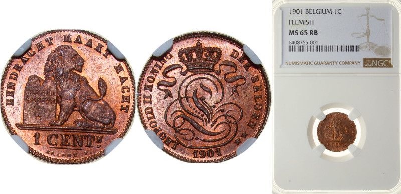 Belgium Kingdom 1901 1 Centime - Léopold II (Dutch text) Copper Brussels Mint (3...