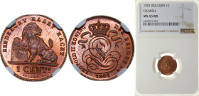 Belgium Kingdom 1901 1 Centime - Léopold II (Dutch text) Copper Brussels Mint (3738457) 2g NGC MS65 RB Top Pop KM 34.1 LA BFM-4 Schön 1
