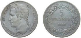 Belgium Kingdom 1848 5 Francs - Léopold I Silver (.900) (Copper 10%) Brussels Mint (2516283) 25g VF KM 3 LA BFM-124 LA BFM-125