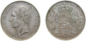 Belgium Kingdom 1849 5 Francs - Léopold I Silver (.900) (Copper 10%) Brussels Mint 25g XF KM 17 LA BFM-126