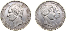 Belgium Kingdom 1853 5 Francs - Léopold I (Marriage of The Duke) Silver (.900) Brussels Mint (32000) 25g XF X M2.1 X M2.2 LA BHM-2.2