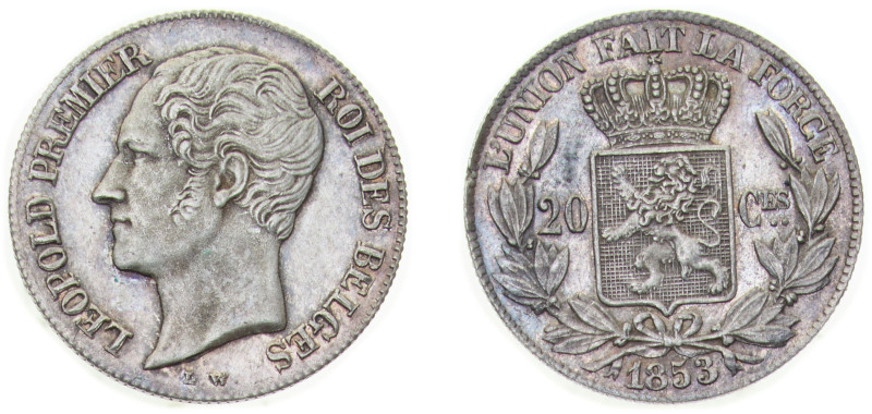 Belgium Kingdom 1853 20 Centimes - Léopold I Silver (.900) (Cu 10%) Brussels Min...