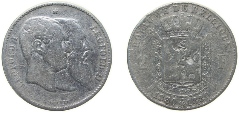 Belgium Kingdom 1880 2 Francs - Léopold II (Independence) Silver (.835) Brussels...