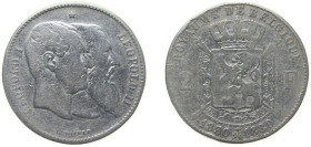 Belgium Kingdom 1880 2 Francs - Léopold II (Independence) Silver (.835) Brussels Mint (117647) 10g VF KM 39 Mor 190 LA BFM-113