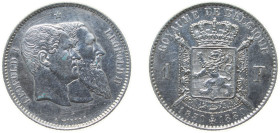 Belgium Kingdom 1880 1 Franc - Leopold II (Independence) Silver (.835) (Copper (.165)) Brussels Mint (545222) 5g AU KM 38 Mor 191 LA BFM-87