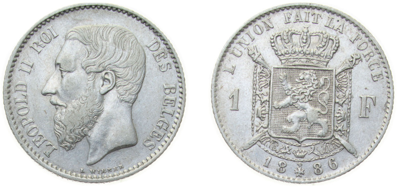 Belgium Kingdom 1886 1 Franc - Léopold II (French text) Silver (.835) (Copper (....