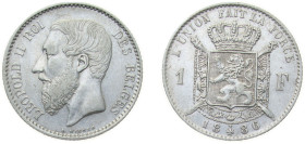 Belgium Kingdom 1886 1 Franc - Léopold II (French text) Silver (.835) (Copper (.165)) Brussels Mint (1250000) 5g XF KM 28 LA BFM-86