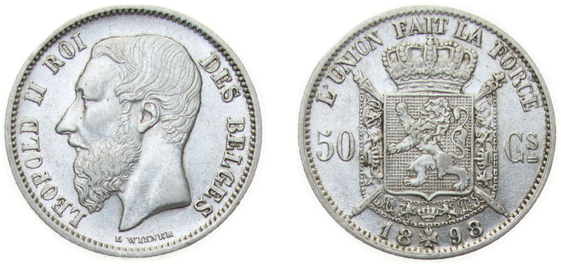 Belgium Kingdom 1898 50 Centimes - Léopold II (French text) Silver (.835) (Coppe...