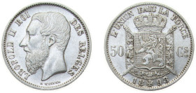 Belgium Kingdom 1898 50 Centimes - Léopold II (French text) Silver (.835) (Copper (.165)) Brussels Mint (499000) 2.5g AU KM 26 LA BFM-66