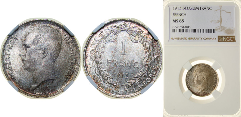 Belgium Kingdom 1913 1 Franc - Albert I (French text) Silver (.835) (Copper (.16...