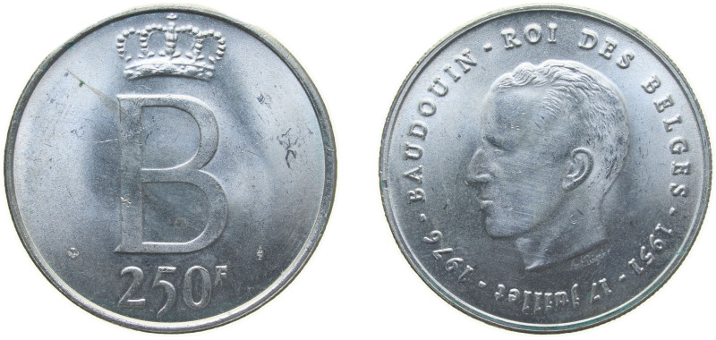Belgium Kingdom 1976 250 Francs - Baudouin I (25th Anniversary of Accession; Fre...