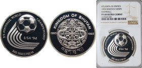 Bhutan Kingdom 1993 300 Ngultrums - Jigme Singye (World Championship Soccer) Silver (.925) (30000) 31.53g NGC PF 68 KM 78 Schön 63