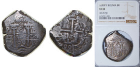 Bolivia Spanish colony 1699 P F 8 Reales - Carlos II Double Date Silver (.931) Potosi Mint 26.87g NGC VF 35 KM 26
