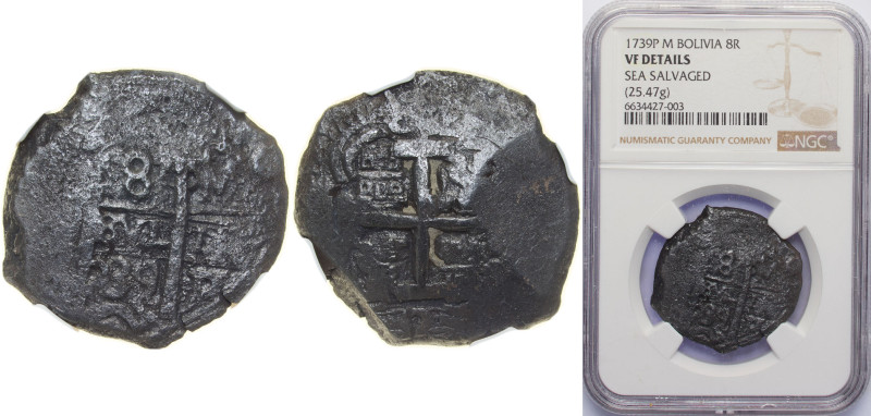 Bolivia Spanish colony 1739 P M 8 Reales - Philip V Obverse: Clear Date at botto...