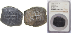 Bolivia Spanish colony 1750 P E 8 Reales - Fernando Obverse: Clear Official's Initial "E" at top right Silver (.917) Potosi Mint 21.12g NGC XF Sea Sal...