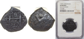 Bolivia Spanish colony 1752 P q 8 Reales - Fernando VI Obverse: Clear Date at bottom middle Silver (.917) Potosi Mint 19.24g NGC VF Sea Salvaged KM 40