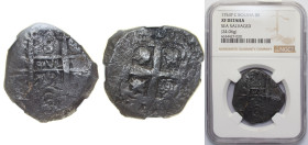 Bolivia Spanish colony 1753 P C 8 Reales - Fernando VI Obverse: Clear Date at bottom middle Silver (.917) Potosi Mint 24.06g NGC XF Sea Salvaged KM 40
