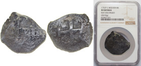 Bolivia Spanish colony 1753 P C 8 Reales - Fernando VI Obverse: Clear Mintmark "P" at top left Silver (.917) Potosi Mint 24.53g NGC XF Sea Salvaged KM...