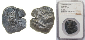 Bolivia Spanish colony 1753 P C 8 Reales - Ferdinand VI Obverse: Clear Date at bottom middle Silver (.917) Potosi Mint 17.58g NGX XF Sea Salvaged KM 4...