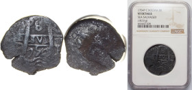 Bolivia Spanish colony 1754 P C 8 Reales - Fernando VI Obverse: Clear Date at bottom middle Silver (.917) Potosi Mint 18.51g NGC VF Sea Salvaged KM 40