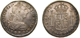 Bolivia Spanish colony 1777 PTS PR 8 Reales - Carlos III Silver (.903) Potosi Mint 27.067g AU Chopmarked KM 55