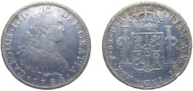 Bolivia Spanish colony 1794 PTS PR 8 Reales - Carlos IV Silver (.896) Potosi Mint 26.5g VF KM 73 Cal 684