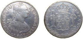 Bolivia Spanish colony 1801 PTS PP 8 Reales - Carlos IV Silver (.896) Potosi Mint (3965000) 26.8g XF KM 73 Cal 684
