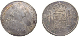 Bolivia Spanish colony 1803 PTS PJ 8 Reales - Carlos IV Silver (.896) Potosi Mint (2310000) 26.9g AU KM 73 Cal 684
